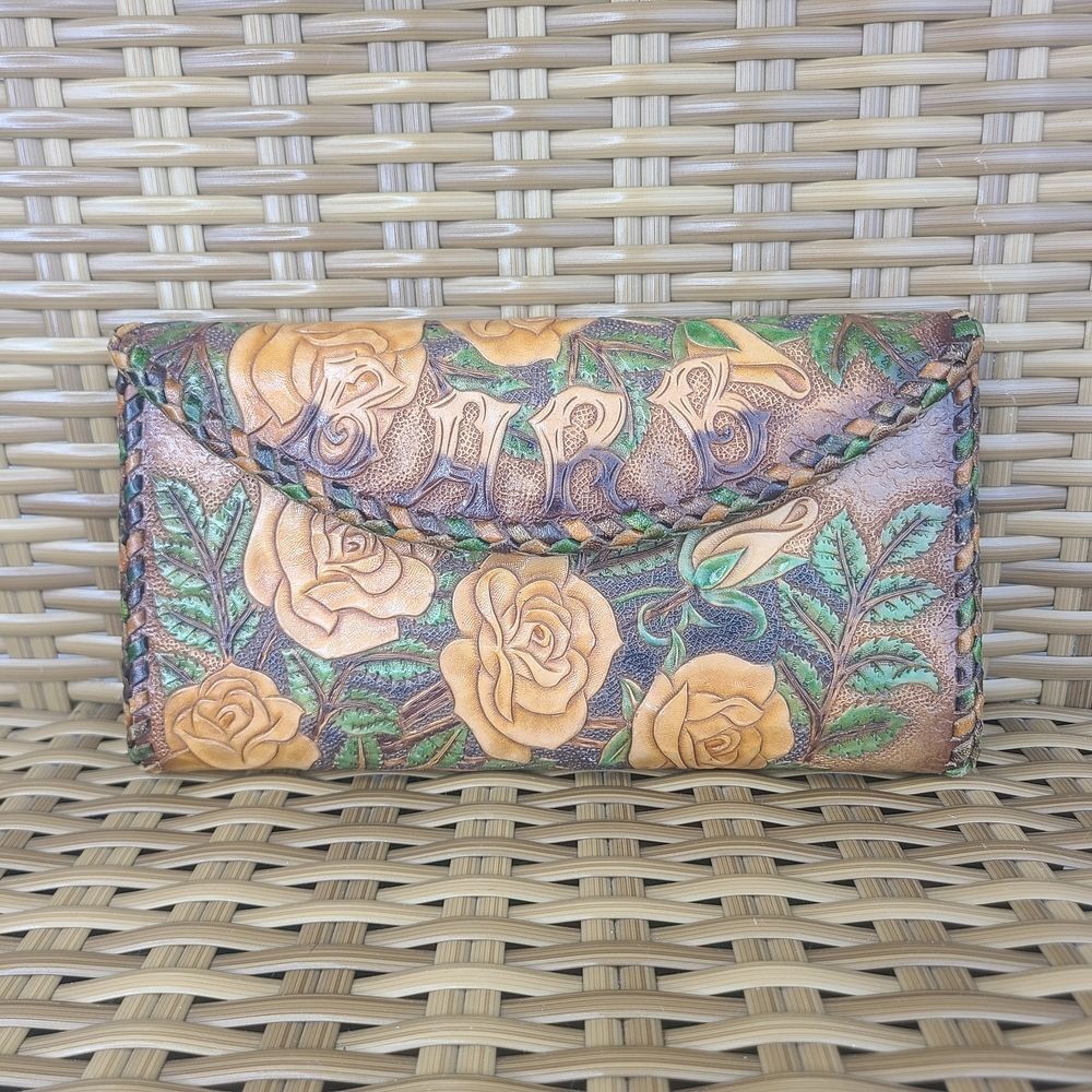 Leather Wallet Clutch Custom Made BARB Tooled Floral Horse Embossed Western